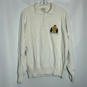 Vintage Churchill Downs Kentucky Derby White Cotton Knit Polo Sweater Mens M